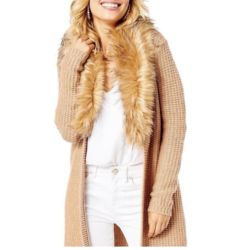 Lilly Pulitzer Adelaine Faux Fur Cardigan Sweater Heathered Tiki Hut Small S - Picture 2 of 12
